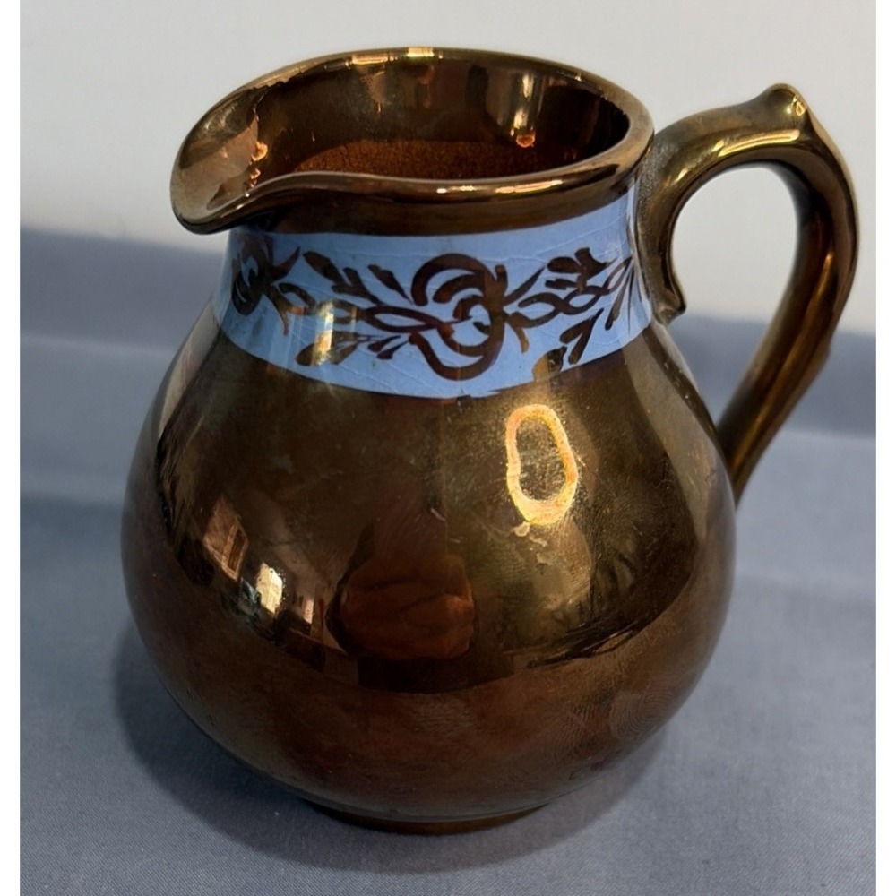 Gibson's England Copper w/Blue Band Lustre Ware Small Jug/Pitcher/Creamer   A500